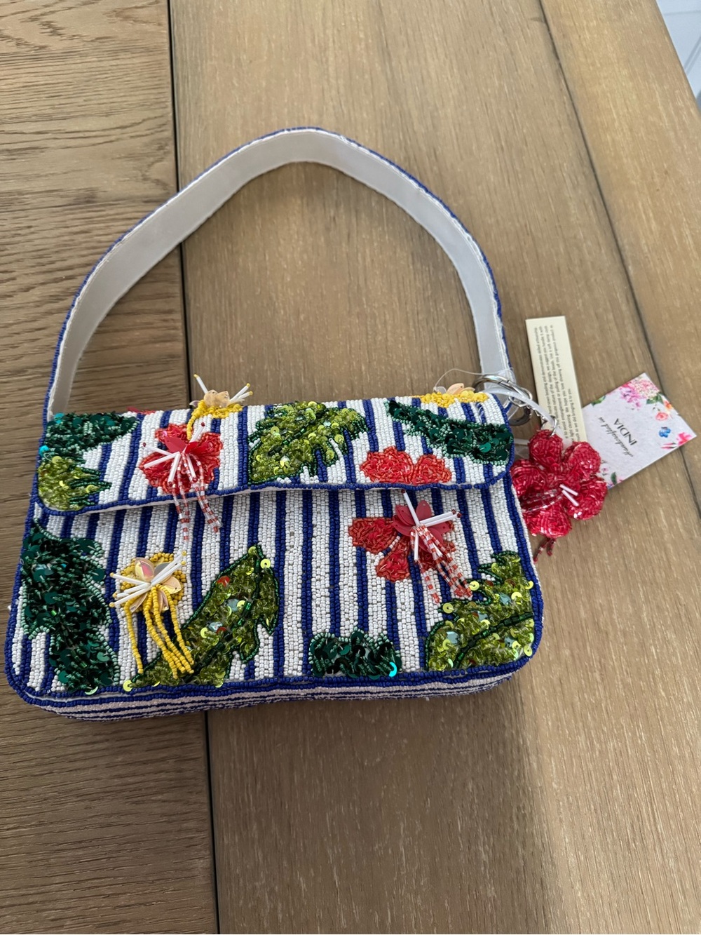 Beaded Embroidered Floral Shoulder Bag - Multicolor
